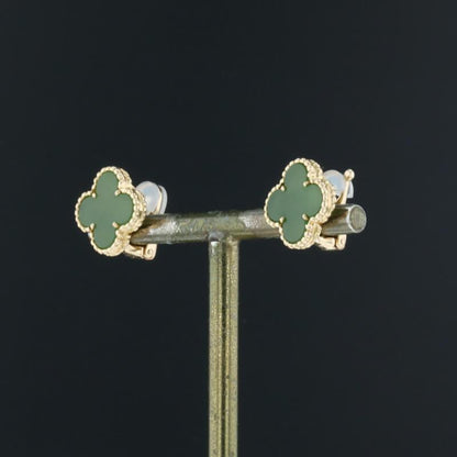 Van Cleef &amp; Arpels Vintage Alhambra Green Jade 18K Yellow Gold Earrings