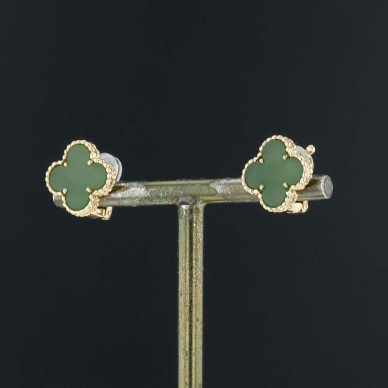 Van Cleef &amp; Arpels Vintage Alhambra Green Jade 18K Yellow Gold Earrings