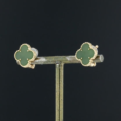 Van Cleef &amp; Arpels Vintage Alhambra Green Jade 18K Yellow Gold Earrings