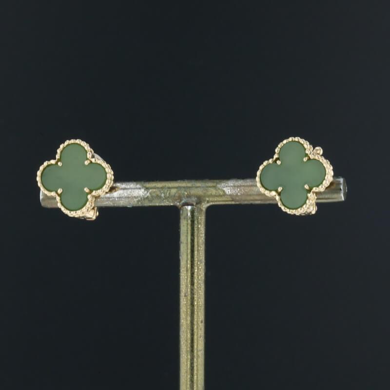 Van Cleef &amp; Arpels Vintage Alhambra Green Jade 18K Yellow Gold Earrings