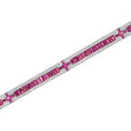 Art Deco Style Inspired Pink Red Ruby & Diamond 18K White Gold Line Bracelet