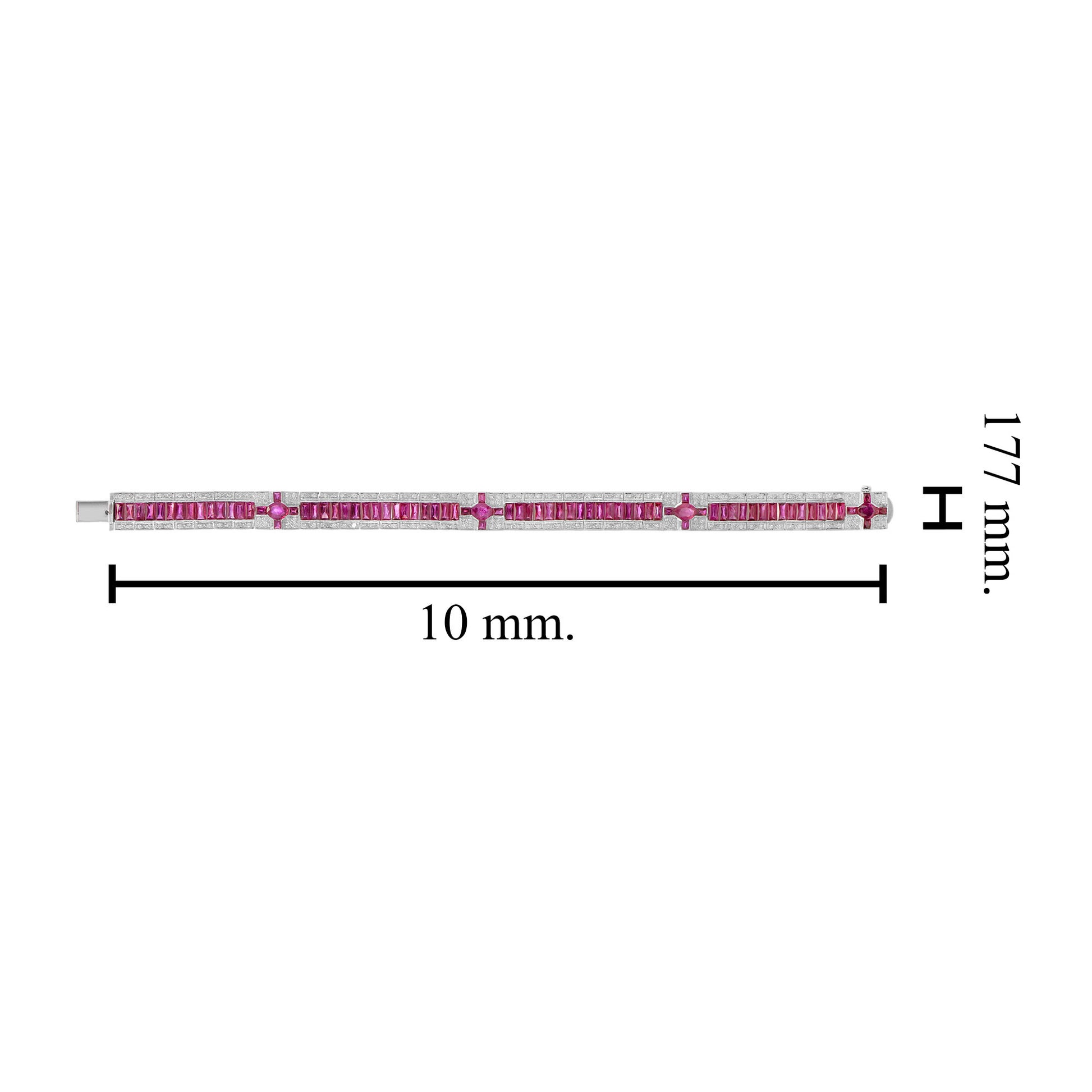 Art Deco Style Inspired Pink Red Ruby & Diamond 18K White Gold Line Bracelet