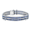 Art Deco Style Blue Sapphire & Diamond Princess Tennis 18K White Gold Bracelet