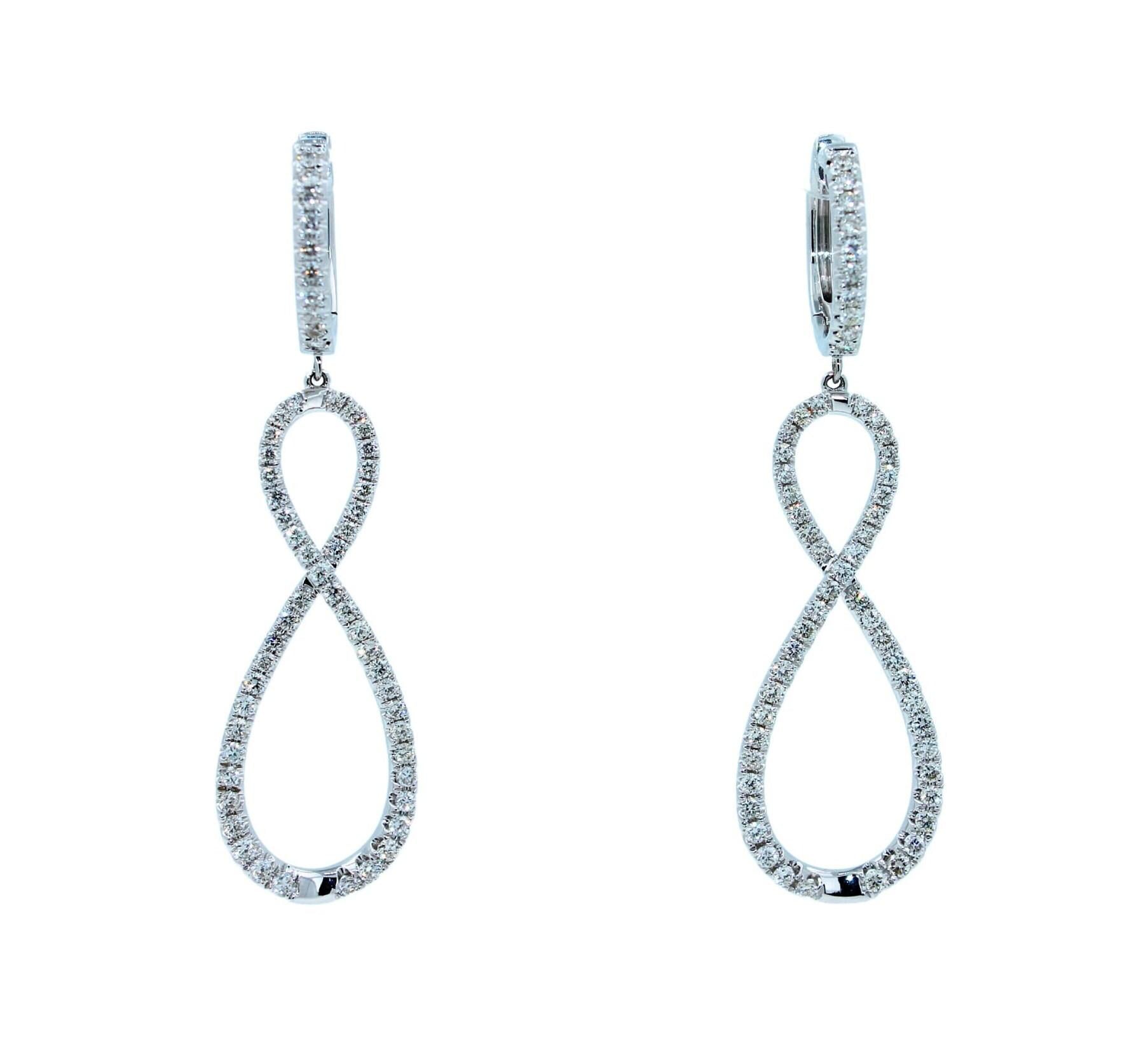 2.5 Carat Fancy Round Pear Shape Brilliant Cut Diamond Hoop 14 Karat White Gold 