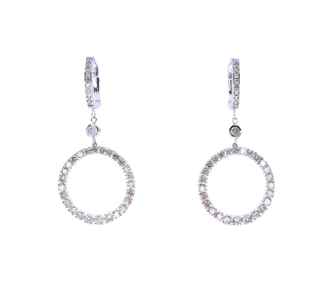 2 Carat  Round Circle Shape Brilliant Cut Diamond Hoop 14 Karat White Gold Huggi