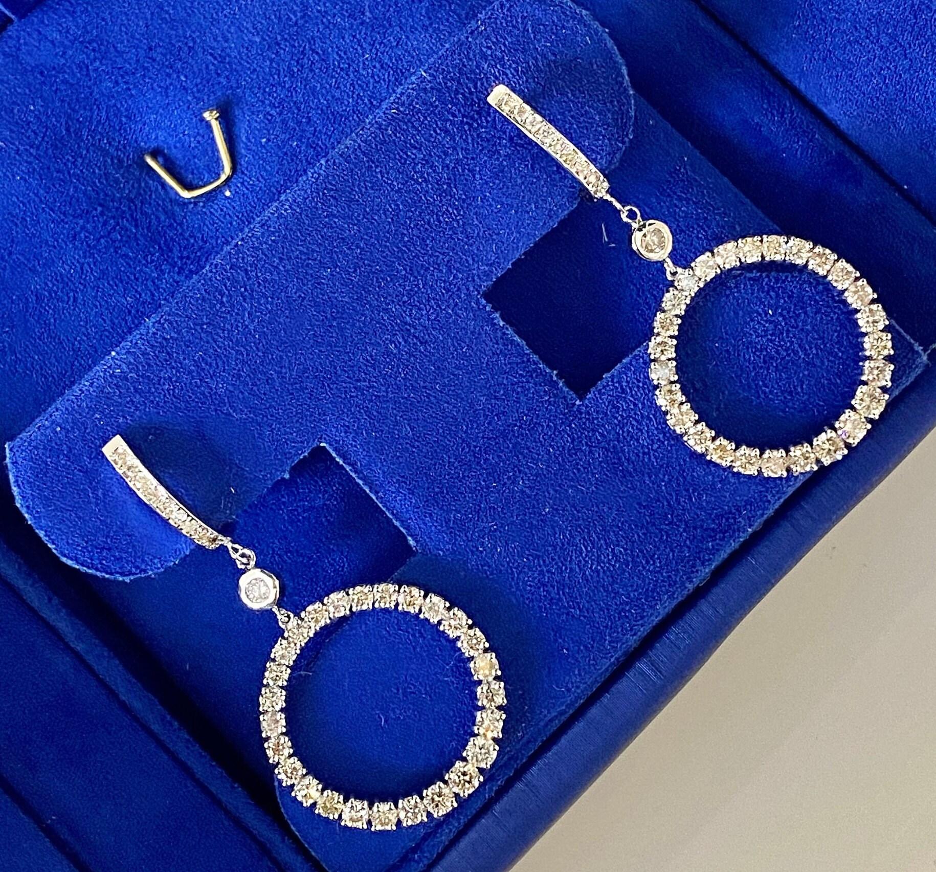 2 Carat  Round Circle Shape Brilliant Cut Diamond Hoop 14 Karat White Gold Huggi