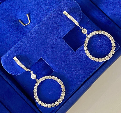 2 Carat  Round Circle Shape Brilliant Cut Diamond Hoop 14 Karat White Gold Huggi