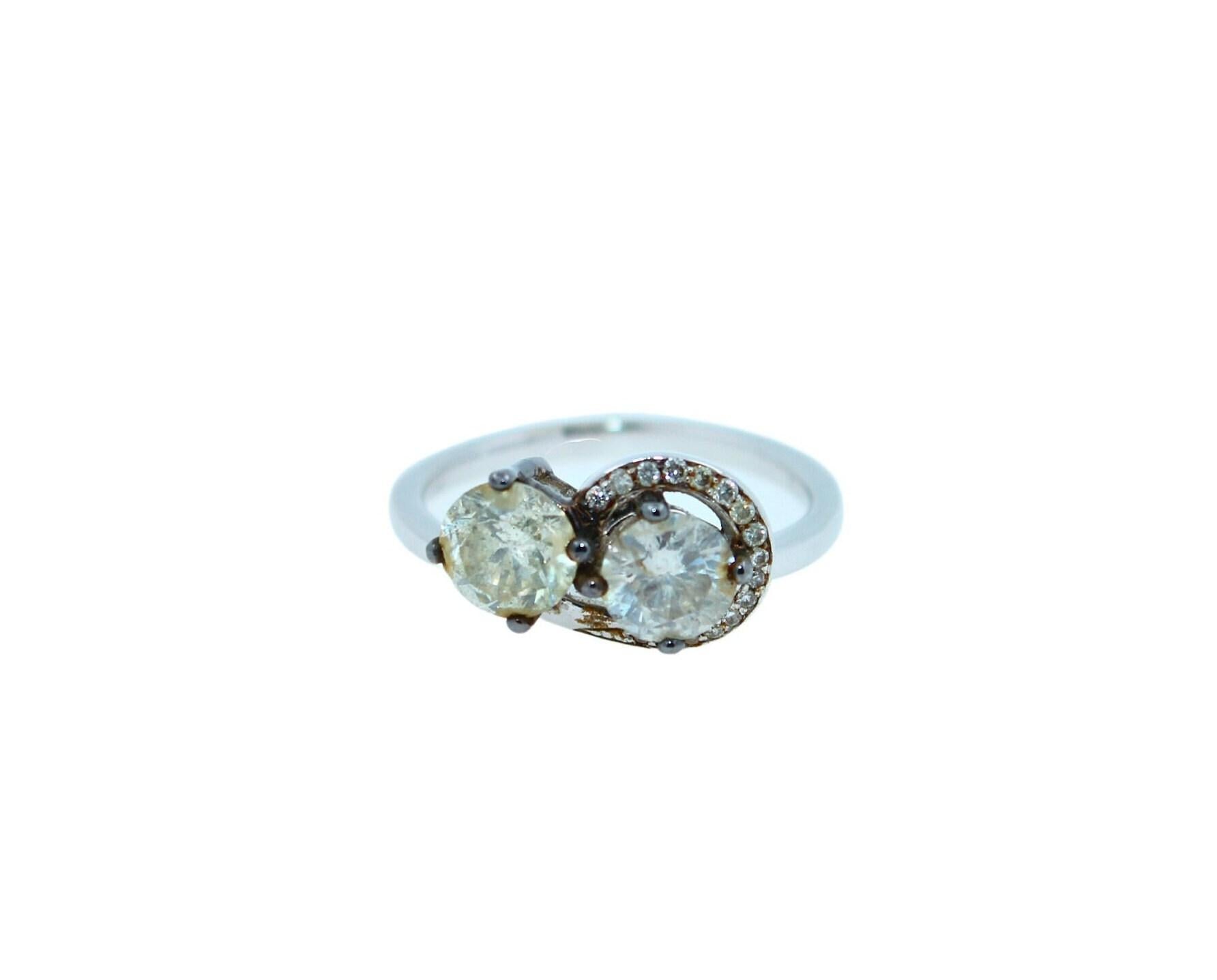 2 Carats Round Shape Brilliant Cut Diamond Double Solitaires Two Stone Spiral Ha