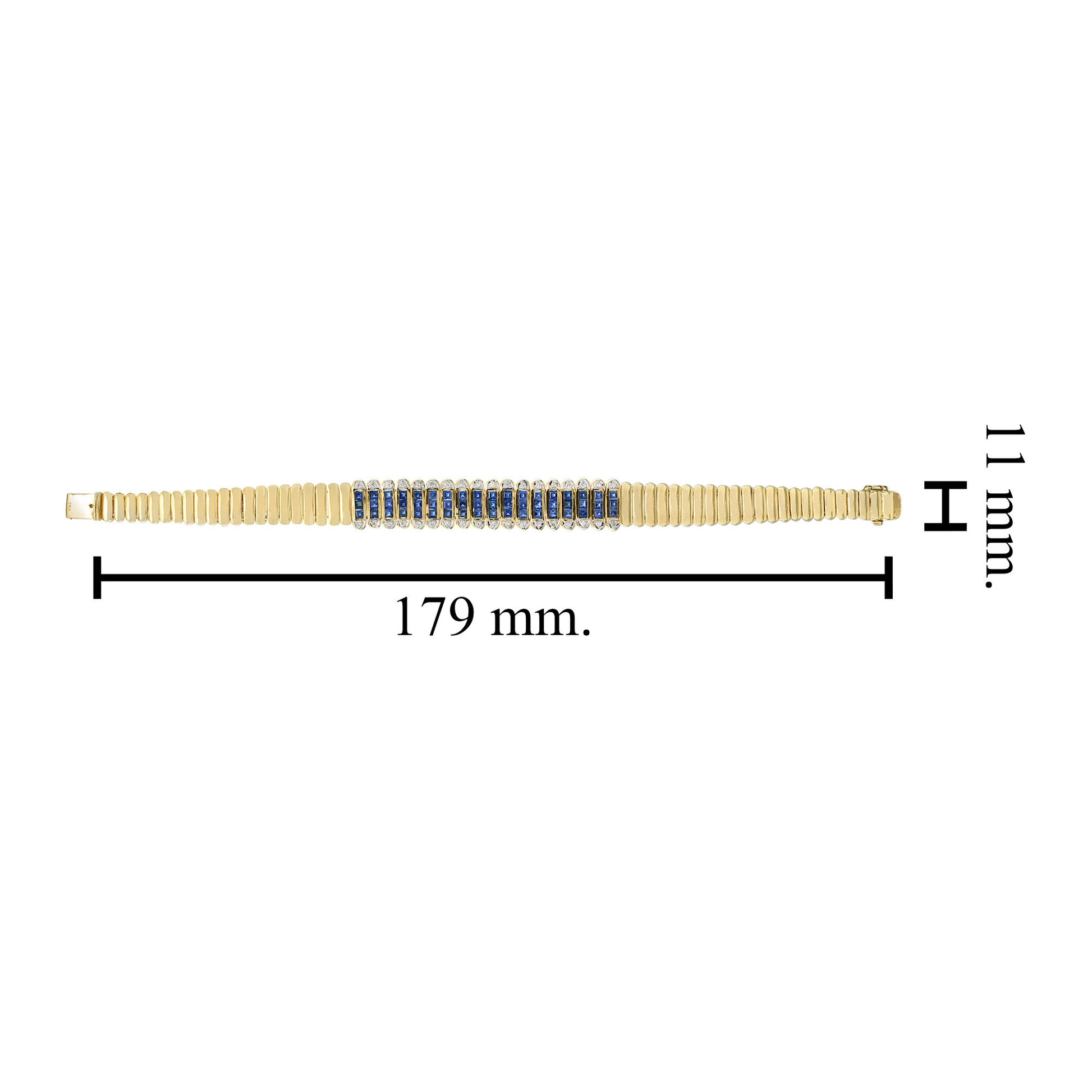 French Cut Blue Sapphire & Diamond 18K Yellow Gold Unique Bracelet