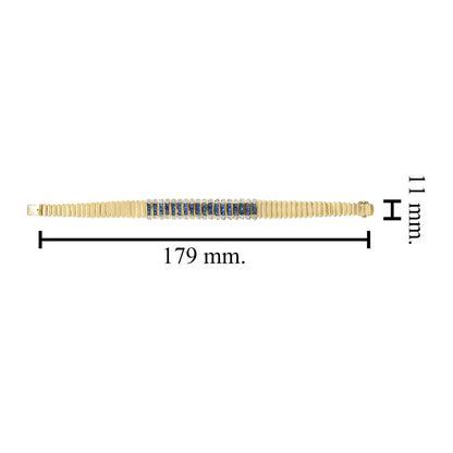 French Cut Blue Sapphire & Diamond 18K Yellow Gold Unique Bracelet