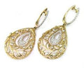 Diamond Pave Natural Floral Inspired Motifs Lattice Branches 14K Gold Earrings