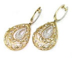 Diamond Pave Natural Floral Inspired Motifs Lattice Branches 14K Gold Earrings