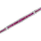 Art Deco Style 15.04 Ct. Ruby & Diamond Baguette Tennis 18K White Gold Bracelet