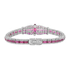Art Deco Inspired Style Pink Red Ruby & Diamond Unique 18K White Gold Bracelet
