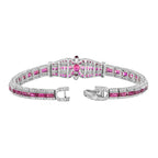 Art Deco Inspired Style Pink Red Ruby & Diamond Unique 18K White Gold Bracelet