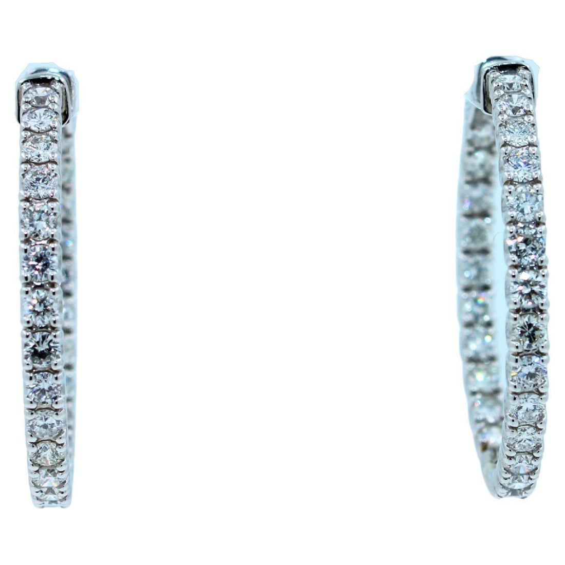 3 Carat Diamond Hoop 14 Karat White Gold Classic Medium Four Carat Earrings