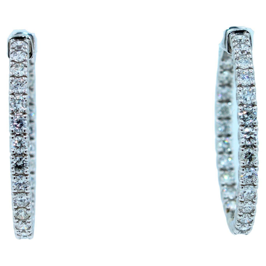 3 Carat Diamond Hoop 14 Karat White Gold Classic Medium Four Carat Earrings