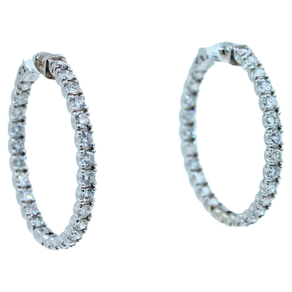 3 Carat Diamond Hoop 14 Karat White Gold Classic Medium Four Carat Earrings