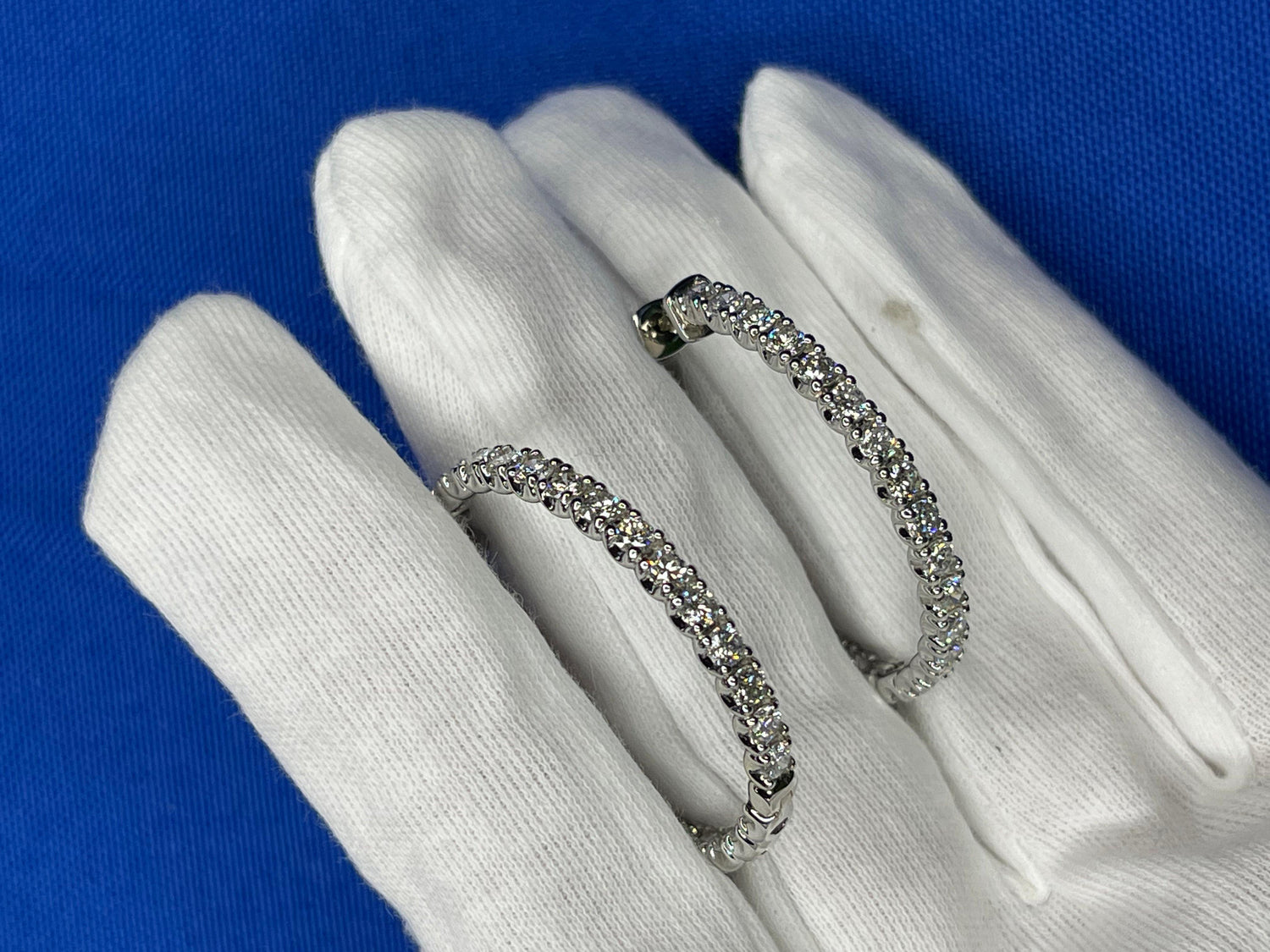 3 Carat Diamond Hoop 14 Karat White Gold Classic Medium Four Carat Earrings