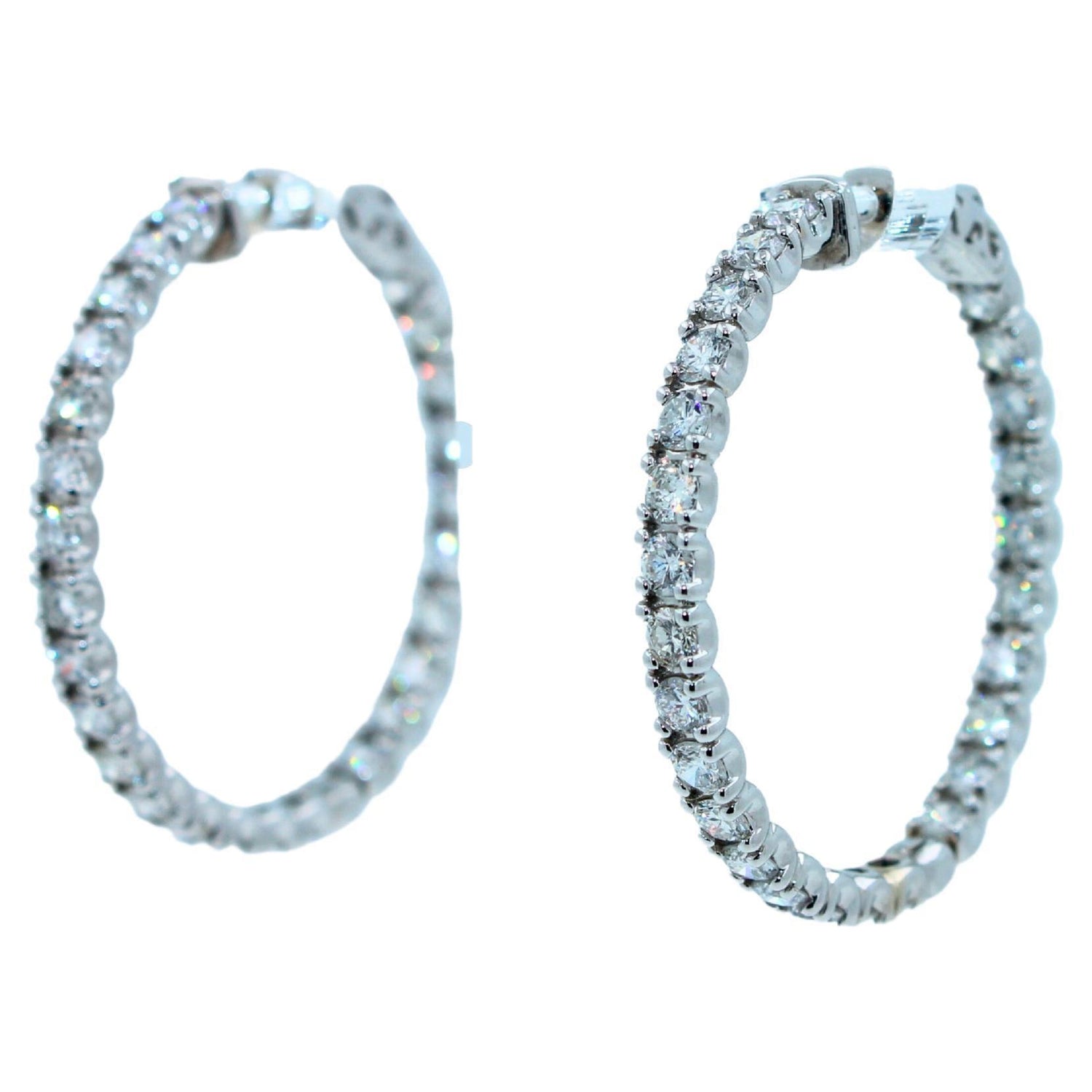 3 Carat Diamond Hoop 14 Karat White Gold Classic Medium Four Carat Earrings