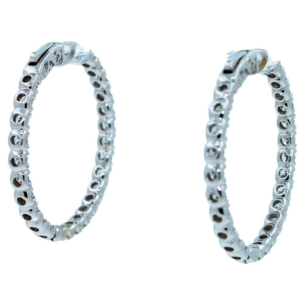 3 Carat Diamond Hoop 14 Karat White Gold Classic Medium Four Carat Earrings