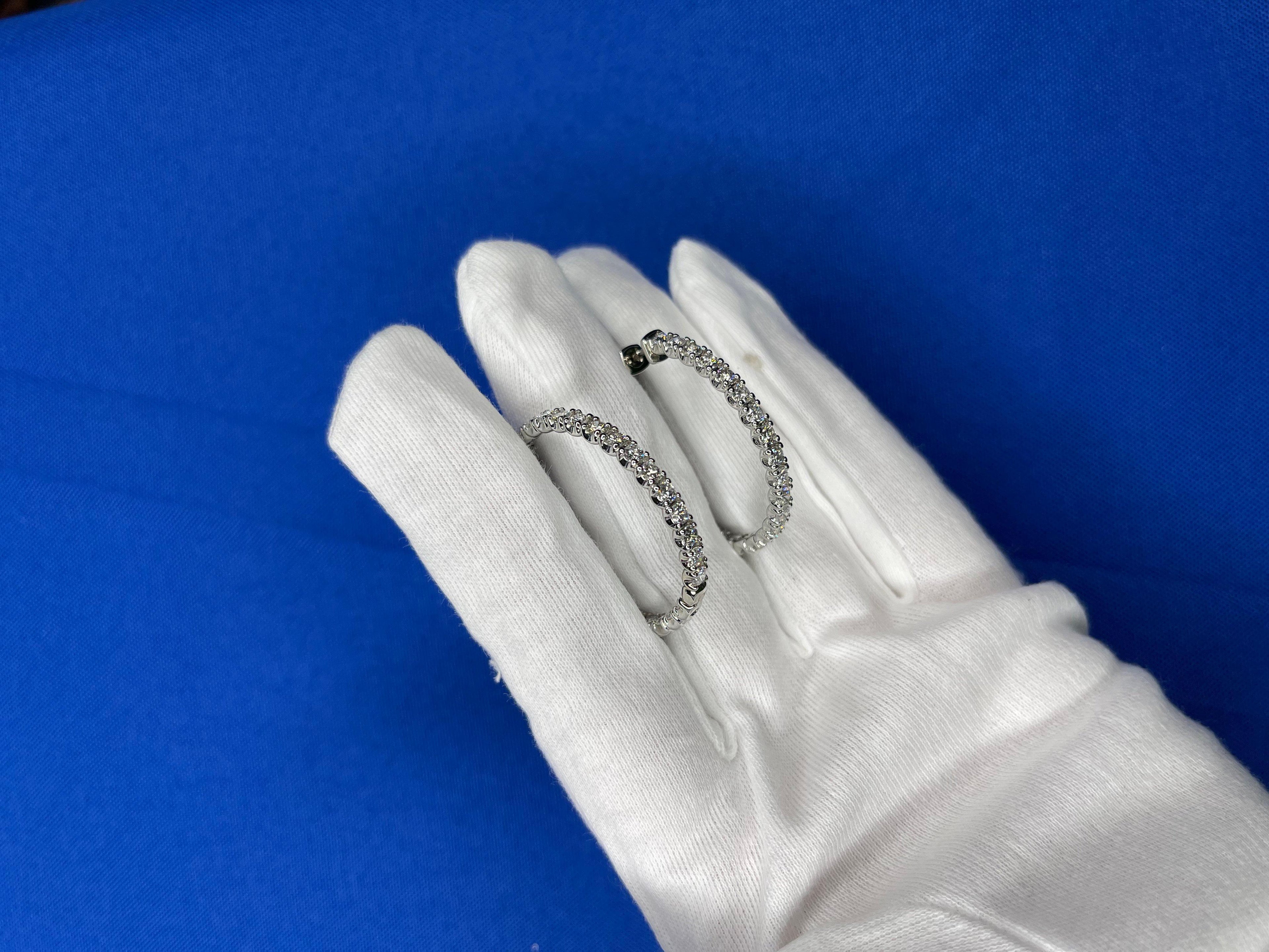 3 Carat Diamond Hoop 14 Karat White Gold Classic Medium Four Carat Earrings