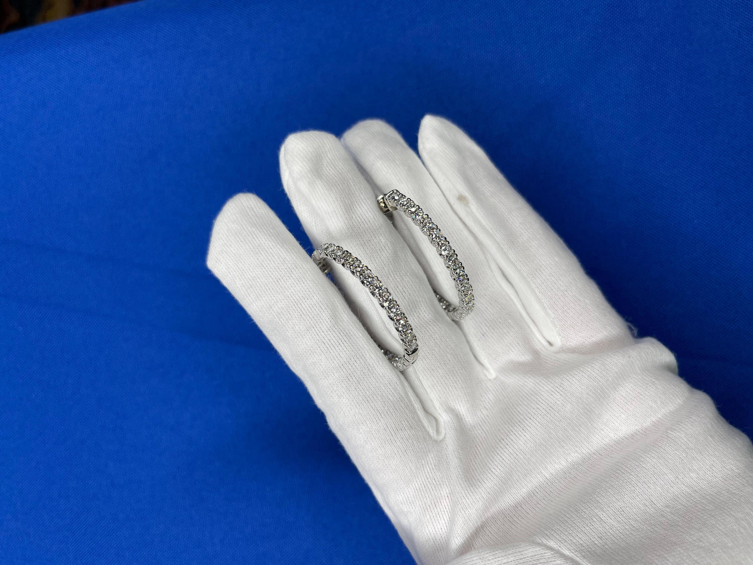 3 Carat Diamond Hoop 14 Karat White Gold Classic Medium Four Carat Earrings
