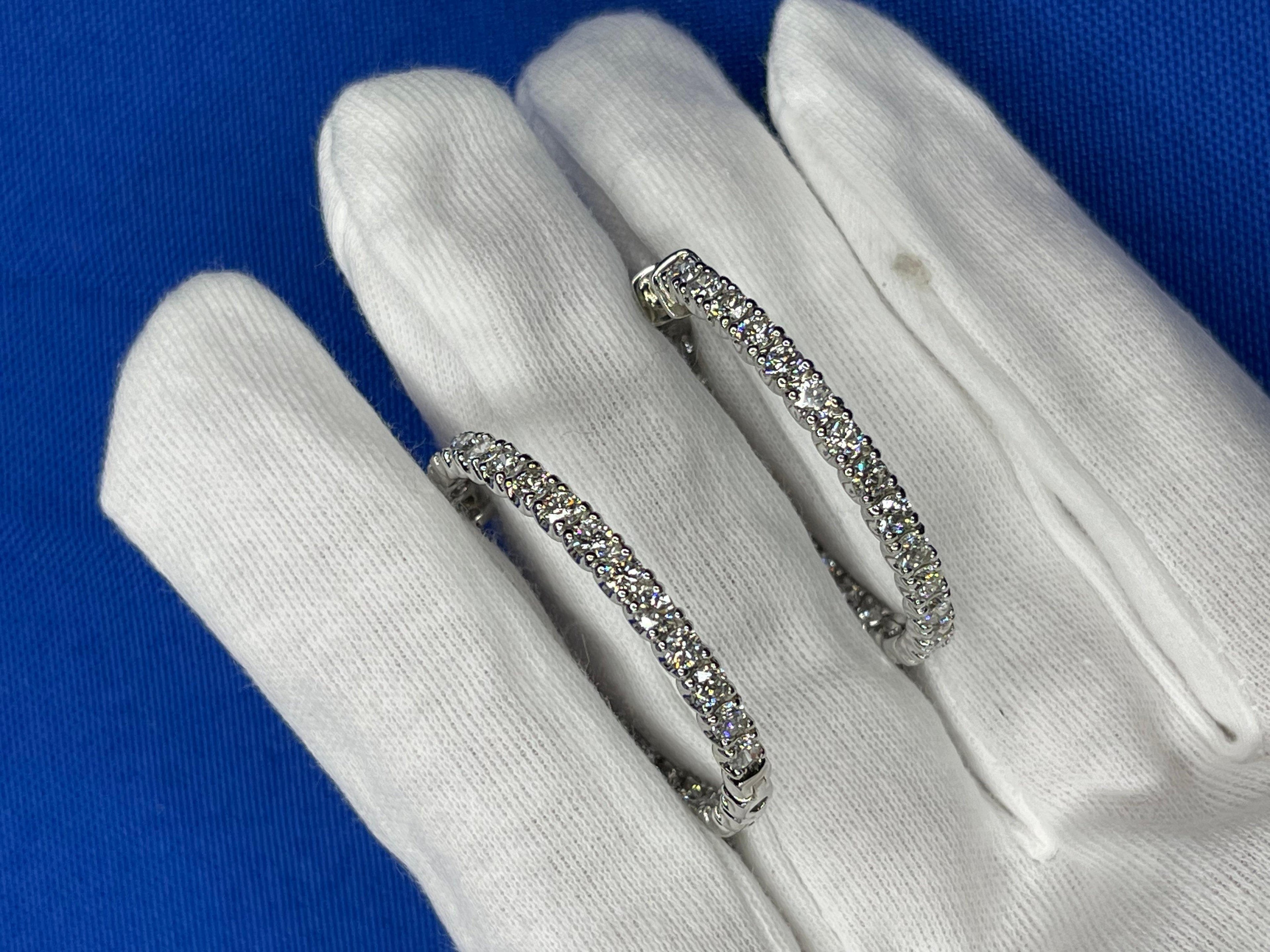 3 Carat Diamond Hoop 14 Karat White Gold Classic Medium Four Carat Earrings