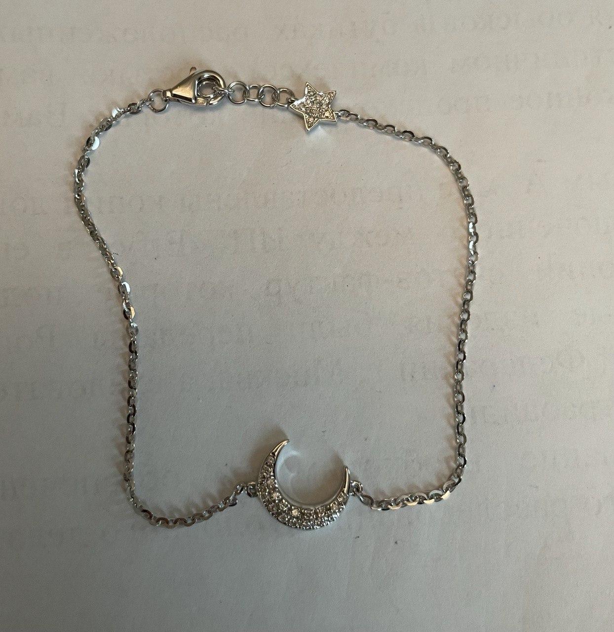 Lunar Moon Star White Brilliant Diamond Pave 18 Karat White Gold Chain Bracelet