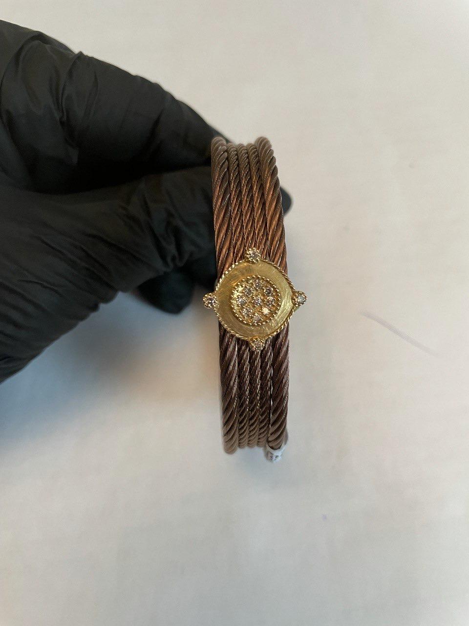 Cable Multi Row with 18K White Gold Brown Diamonds Filigree Statement Bracelet