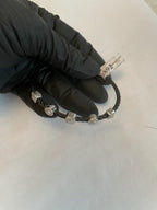 Black Cable Row with 18K White Gold Diamonds Filigree Statement Steel Bracelet