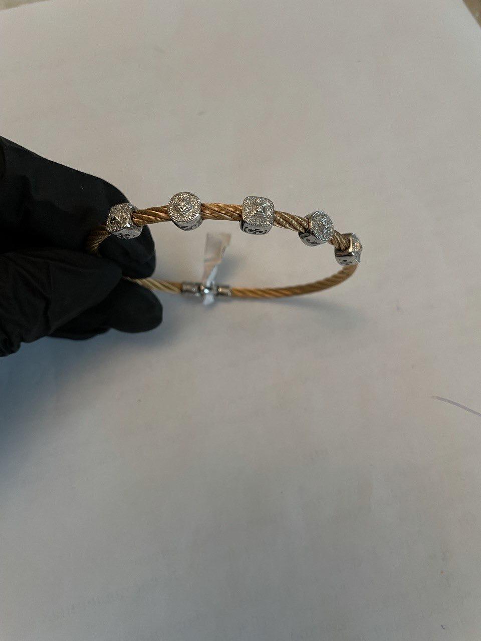 Yellow Cable Row 18K White Gold Diamonds Filigree Statement Twisted Bracelet