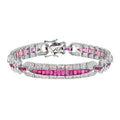 Art Deco Style Pink Red Ruby & Diamond Baguette Tennis 18K White Gold Bracelet