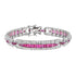 Art Deco Style Pink Red Ruby & Diamond Baguette Tennis 18K White Gold Bracelet