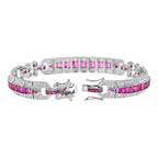 Art Deco Style Pink Red Ruby & Diamond Baguette Tennis 18K White Gold Bracelet
