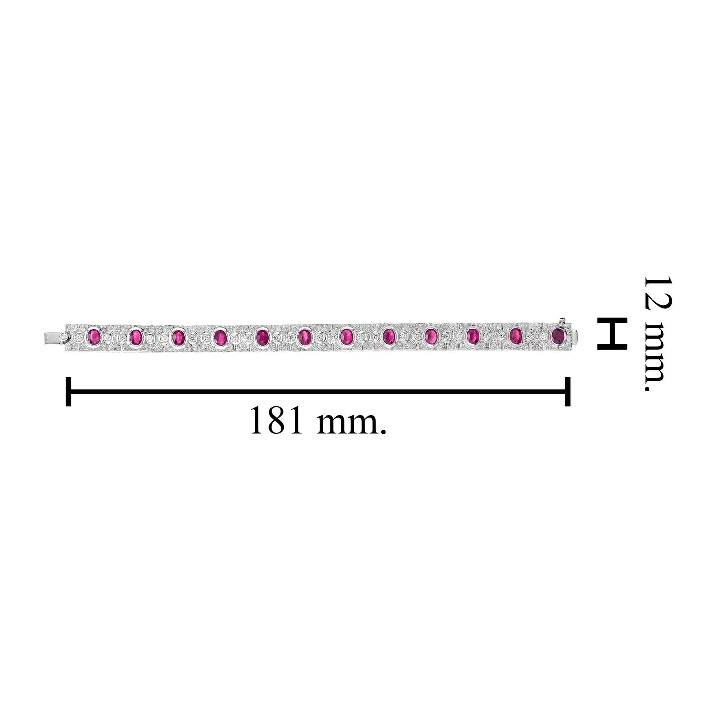 art deco style pink red oval ruby & diamond tennis 18k white gold bracelet