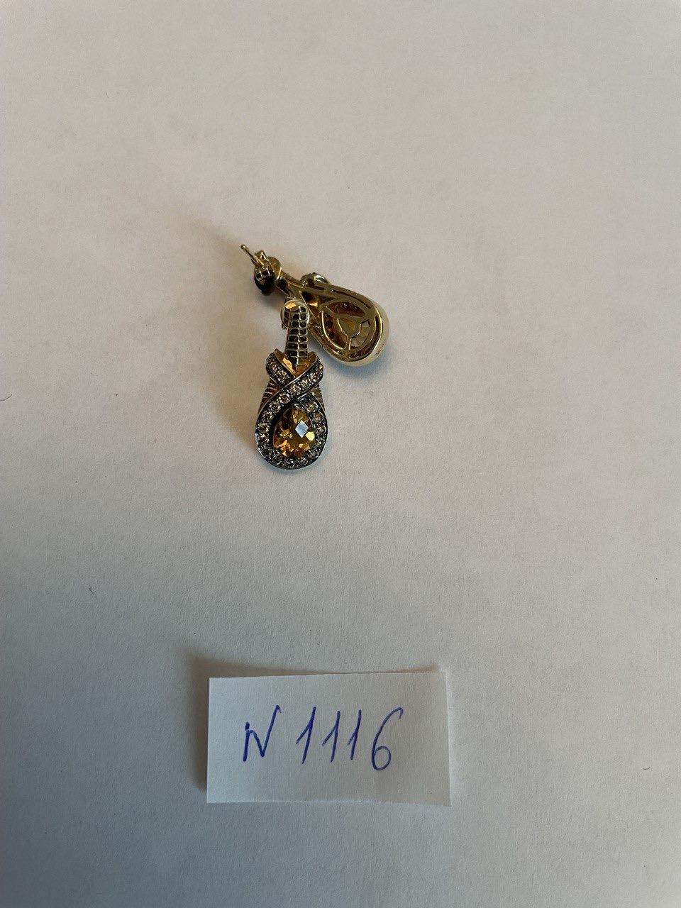 Pear Drop Shape Orange Citrine Brown Diamonds Halo Twist 14K Gold Drop Earrings