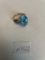 Oval Cut Blue Topaz Intertwining Sapphire Diamond Halo White Gold Statement Ring