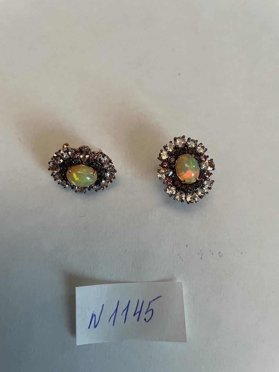 White Opal Brown Diamonds Peach Morganites 18K Rose Gold Statement Earrings