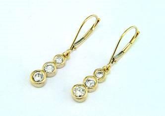 Round Shape Brilliant Cut White Diamond Bezel Set 14K Yellow Gold Drop Earrings
