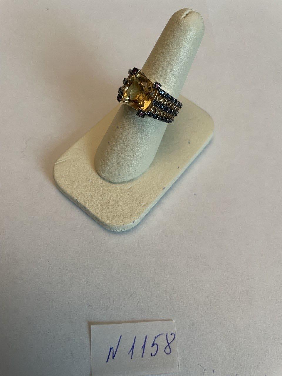 Citrine Pink Sapphire Black Diamond 14K Yellow Gold Statement Cocktail Ring