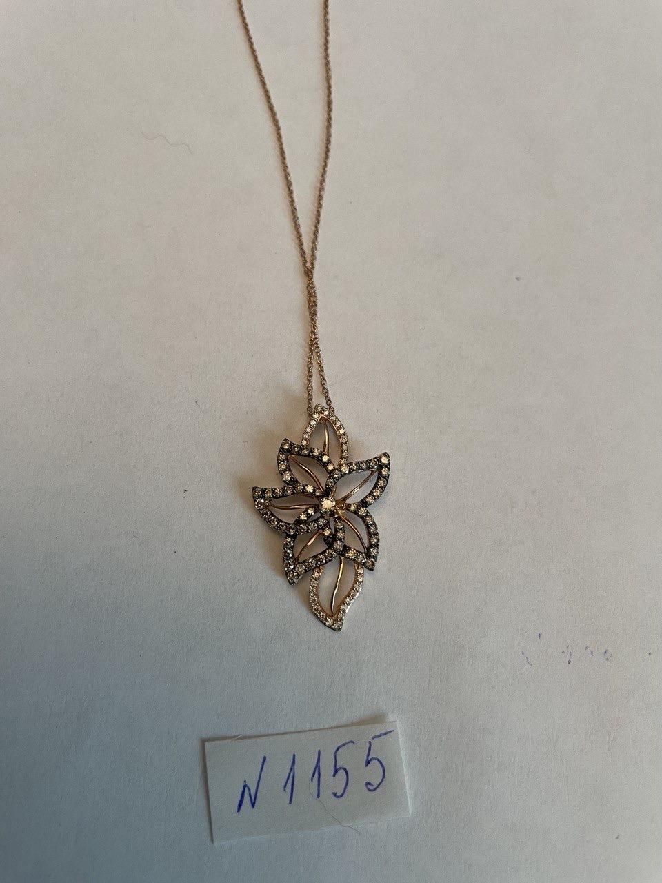 Gold Floral Leaf White Champagne Diamond Statement 14K Gold Pendant Necklace