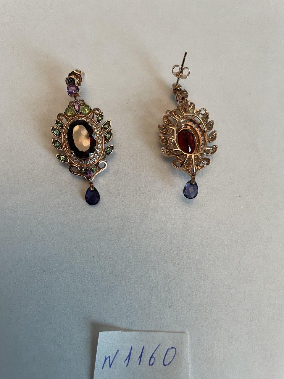 Red Garnet Multi Green Blue Sapphire Peridot Diamonds Gold Statement Earrings