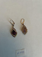 Purple Violet Amethyst Multi Pavé-Set Diamonds Halo 14K Rose Gold Drop Earrings