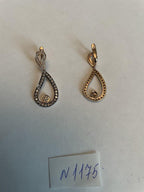 Geometric Wave Leaf Water Shape White Champagne Diamond 14K Yellow Gold Earrings
