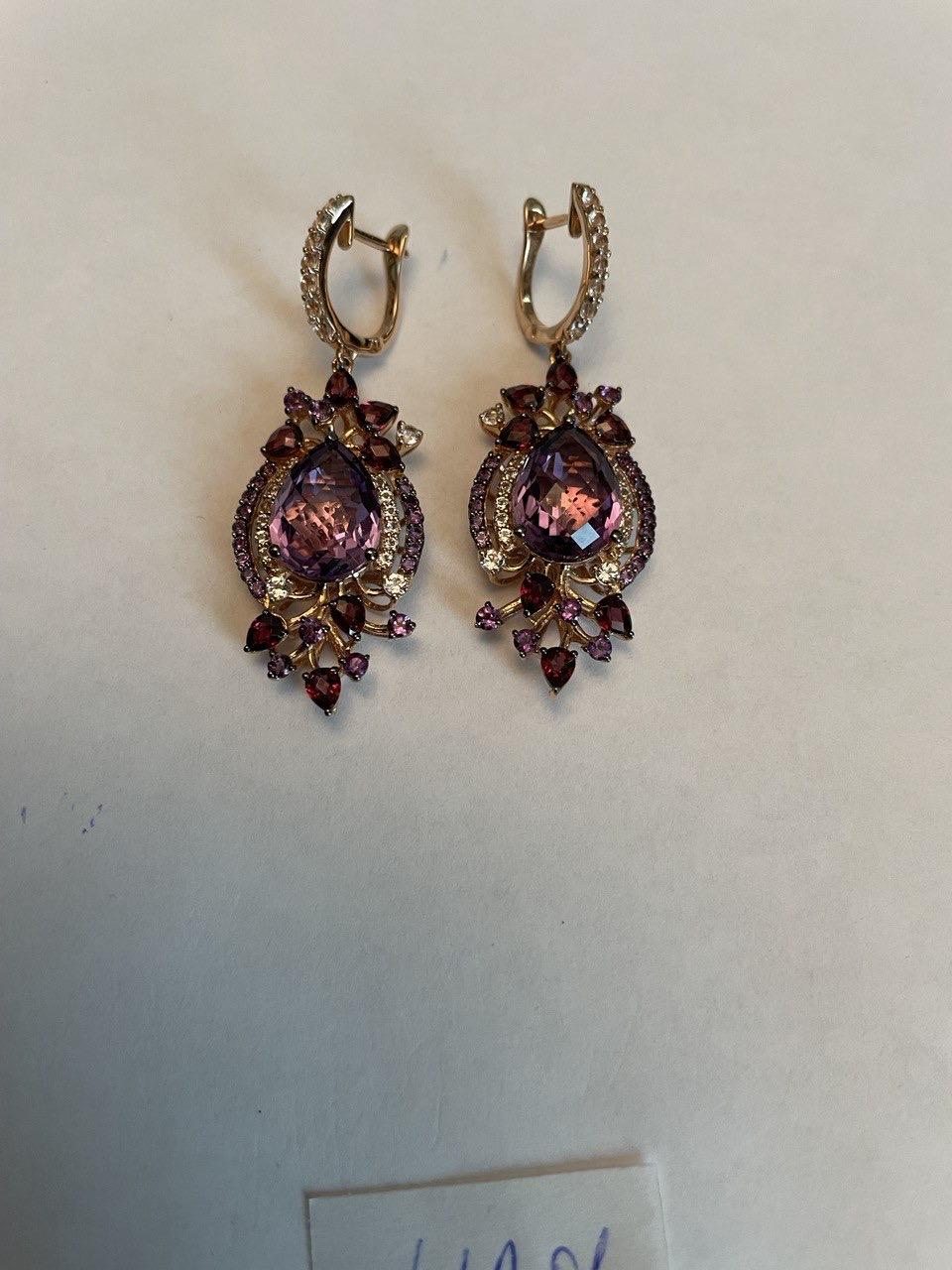 Purple Amethyst Diamond Halo Floral 14K Rose Gold Dangle Chandelier Earrings