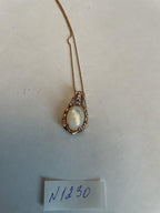 White Mother of Pearl Diamond Bamboo Detail 14K Rose Gold Pendant Chain Necklace