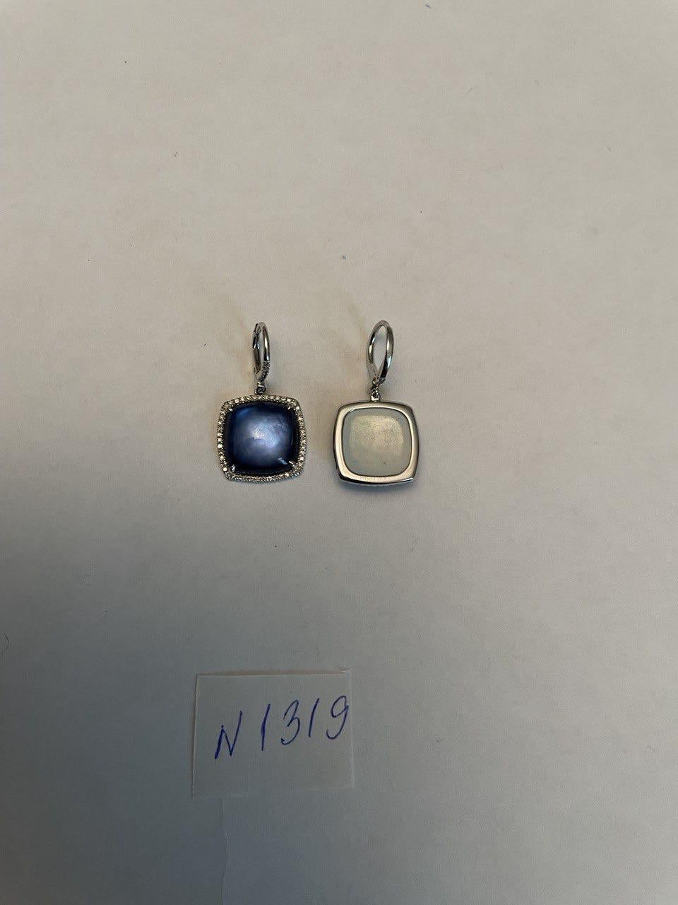 Cabochon Sugarloaf Blue Tourmaline Indicolite Diamond Halo White Gold Earrings