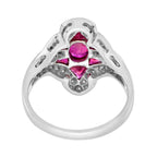 Oval Red Pink Ruby & Diamond Art Deco Style Halo Set 18K White Gold Ring