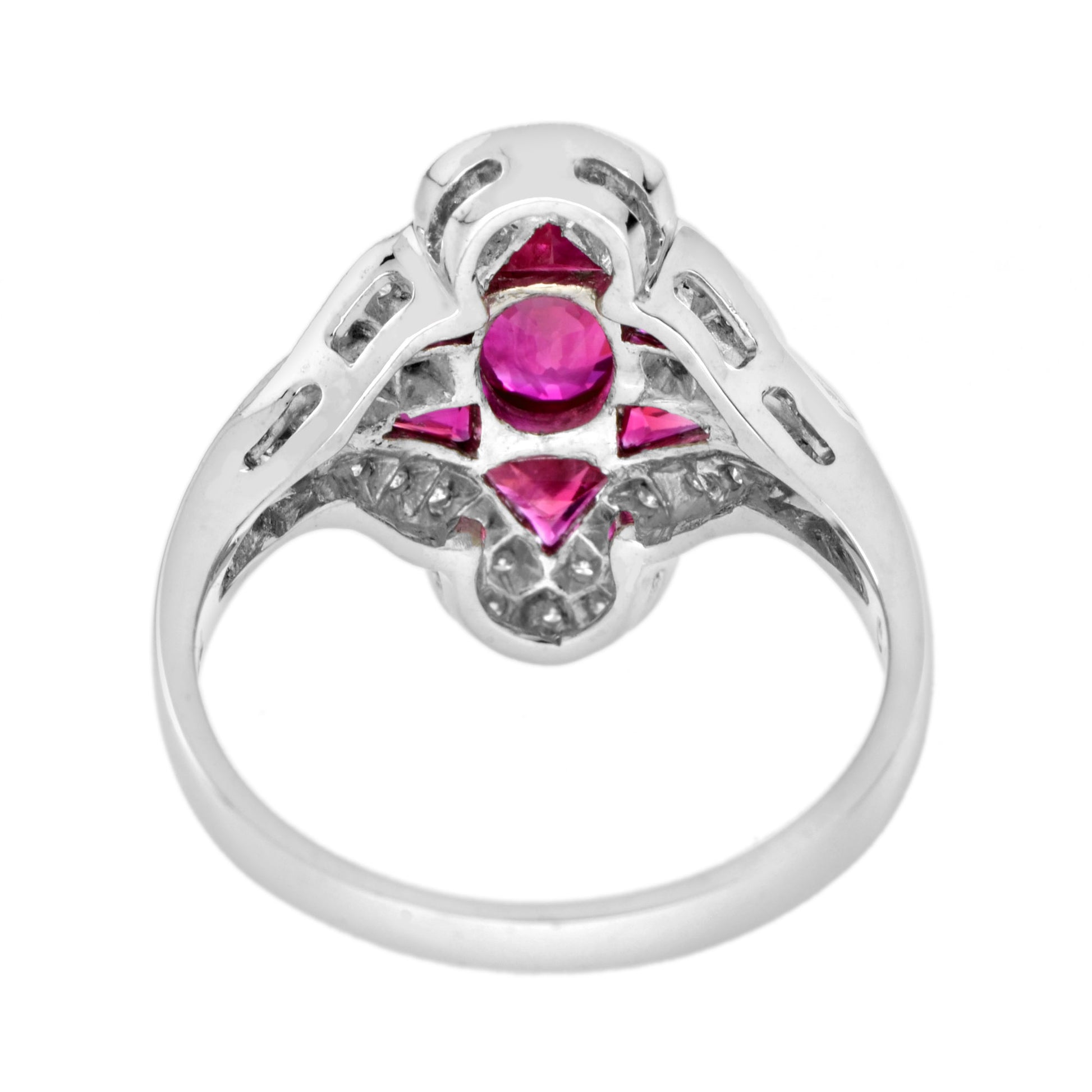 Oval Red Pink Ruby & Diamond Art Deco Style Halo Set 18K White Gold Ring
